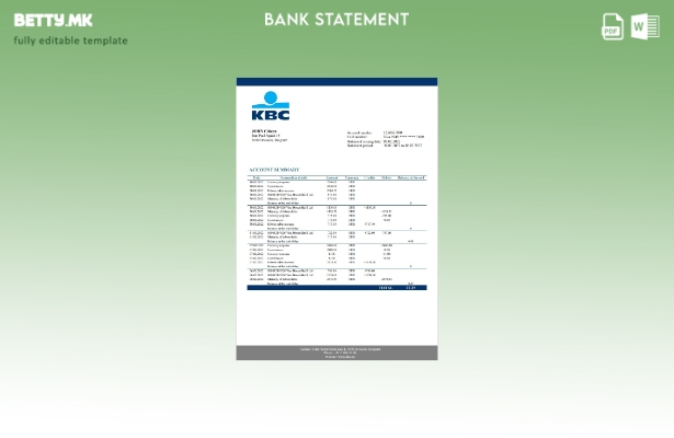 Модерен стил Белгија KBC шаблон за извод од банка